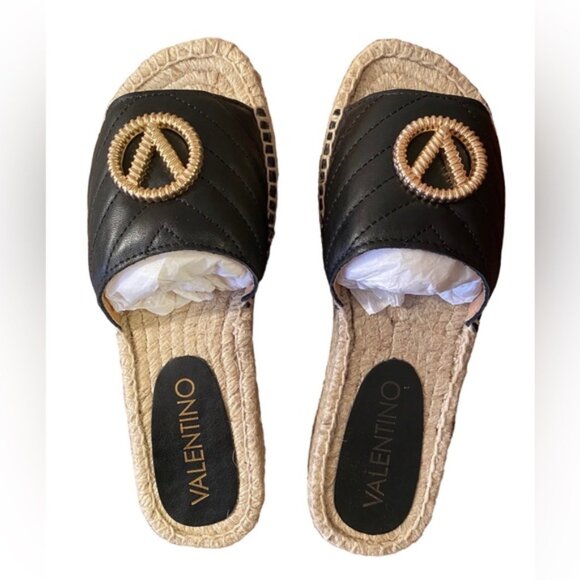 Valentino by Mario Valentino Women's Clavel Quilted Leather Espadrille Slides - - Picture 1 of 3